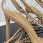Schutz Vikki Crystal Embellished Ankle Wrap High Heel Sandals Tan 7.5 Leather Photo 8
