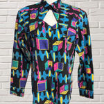Vintage 80s Bold Geometric Statement Cutout Top Shoulder Pads Sz Medium Photo 0