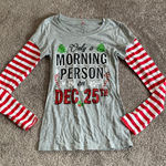 Wound Up  Christmas Top SIZE XS Gray Long Sleeve “I’m a Morning Person on Dec 25” Photo 0