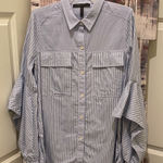 BCBGMAXAZRIA Blue Striped Button Down Shirt Photo 0
