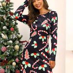 Candy Cane Christmas Dress, Large Black Photo 0