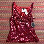 NWT VTG MESMERIZE SEXY RED SILK SEQUIN DRAPE NECK TOP Size L Photo 0