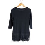 Neiman Marcus Black Cashmere 3/4 Sleeve Fringe Tunic Sweater Photo 7