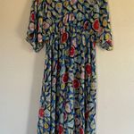 Hutch  Blue Fruit Tropical V-Neck Flowy Midi Dress Size 0X Vacation Beach Photo 0