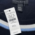 Talbots  NWT Navy Blue Crewneck Heavy Knit Poncho M/L Medium‎ Large Striped Photo 3