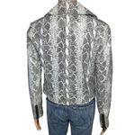 Alice + Olivia Lambleather Snake Print Moto Jacket Size Small Cropped Black White Photo 3