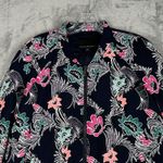 Banana Republic  Jacket Womens Medium Black Pink Bird Print Drapery Bomber Casual Photo 3