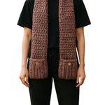 Handmade Hand Knit Grandma Wool Blend Soft Chunky Mauve Long Scarf w Pockets Boho Cozy Photo 0