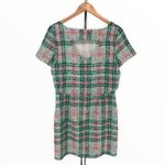 Cooper and Ella Pink Green Plaid Print Back Cutout Short Sleeve Dress size Small Photo 7