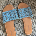 American Eagle Denim Floral Studded Flat Slides Size 7 Photo 0