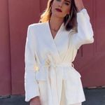 ZARA Women Bloggers Fav Oyster White Linen Blend Belted Business Blazer Size M Photo 0