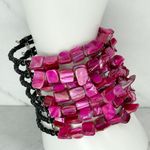Wide Black and Pink Shell Beaded Wire Cuff Bracelet Photo 5