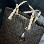 Michael Kors  Brown Signature Coated Canvas and Leather Jet Set Tote Photo 12