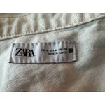 ZARA  White Denim Short Sleeve Cropped Button Up Size Medium Photo 3