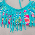 Urban Sea  Blue Fringe Padded Halter Tie Boho Bikini Bralette Swim Top S Small Photo 3