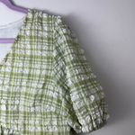 Entro Checkered Gingham Green White Ruched Puff Sleeve Women Blouse Size Medium Photo 9