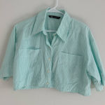 ZARA  Light Green Striped Button-Up Crop Shirt Size: XS Photo 0