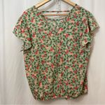 Inner Circle Spring Floral Light Green Pink Short Flutter Sleeves Blouse Top Photo 7