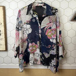 Melissa Paige Floral Oversized Sheer Blouse with Pleated Hem- Size - Small Photo 0