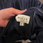 Milly  Navy Jordyn Solid Satin Pleated Dress Photo 3