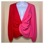 ASOS NWT ‎ Color Block Twist Front Long Sleeve Blouse Top Red Pink Womens Size 14 Photo 1