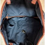 Fossil  Gray White Striped Canvas Purse Bag Leather Trim & Adjustable Straps Photo 7