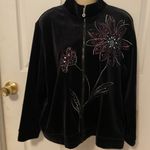 Alfred Dunner  Black Bomber Jacket with Pink Floral Embroidery Photo 0