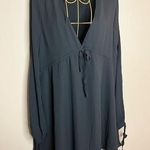 Tobi  Black V Neck Middle Midi Dress with Slit Tie Sleeves Photo 0