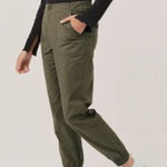 Pact  Woven Twill Utility Olive Green Organic Cotton Joggers Pants Size Small Photo 0