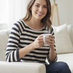 Jack by BB Dakota Jack Blue/White Striped Hi-Low Sweater Photo 0