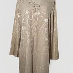 Selene Sport Womens Large Beige Shift Dress Pullover Polyester Floral Embroidery Tan Photo 0