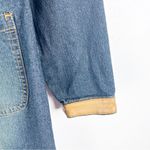 FUBU The Collection Patchwork Leather Trim Distressed Denim Coat, Size Small Tan Photo 8