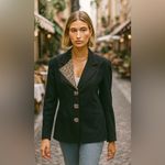 Vintage 80s Virgo II Asymmetric Leopard Collar Cropped Jacket Fall 12 Black Photo 6