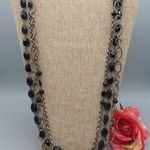 Silver Tone & Black Bead Twisted Multi Chain Statement Necklace Layer Adjustable Photo 2