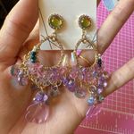 ALDO earrings transparent multicolor crystals flower paved tassel drop gold tone Photo 2