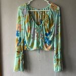 Free People Mint Combo Floral Print Of Paradise Tie Front Crop Top Size XS Photo 1