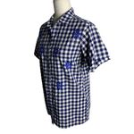 Quacker Factory  Embroidered Button Up Shirt XXS Blue Gingham Short Sleeves Photo 3