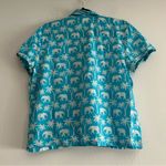 J. Crew Factory Elephant Print Cotton Short Sleeve Button Up Pajama Top Large Blue Photo 4
