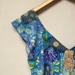 Delicates Blue Paisley Boho Top Vintage Y2K Babydoll Style V Neck Size M Photo 3