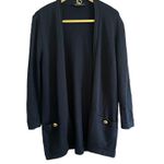 St. John | Santana Knit Navy Blue Long Cardigan with Gold & Enamel Buttons Sz M Photo 0