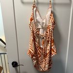 Shade & Shore NWOT Orange White Floral Palm Halter Neck Boho One Piece Cutout Photo 2