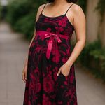 Motherhood Womens Dress Size XL Maternity Black Red Pink Floral Empire Waist NEW Photo 1