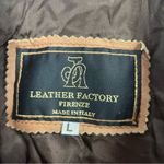 Vintage leather factory brown tan zip up coat size large Photo 1