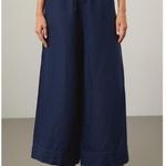 ONIA Dark Blue Navy Wide Leg Air Linen Drawstring Trousers Pants Size XL Photo 2