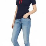 Tommy Hilfiger  Ribbed Top Women's Navy Red Lace Up V Neck Preppy Sporty Size XL Photo 0