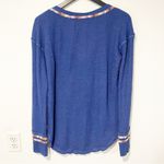 Free People  Size Medium Royal Blue Rainbow Embroidered Henley Thermal Top Boho Photo 4