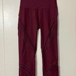Lululemon Wunder Under High Rise Crop Leggings Garnet Red Mesh Cutout Size 2 Photo 2