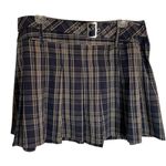 Social Collision Navy Blue Plaid Pleated Skirt With Belt and Side Zipper Size XL Photo 0