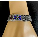 Sterling Enamel Multi Color Hearts 5 Mesh Chain Thailand 925 7” Bracelet Photo 0