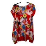 Johnny Was EUC  Red Floral Swing Tunic Top Small Cupra Rayon “Dolce” Sheer Photo 2